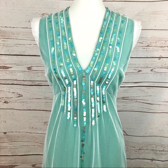 Rebecca Taylor Sea Green Sequin Mesh Dress PERFECT FOR TAYLOR SWIFT DEBUT ERA - Picture 2 of 8